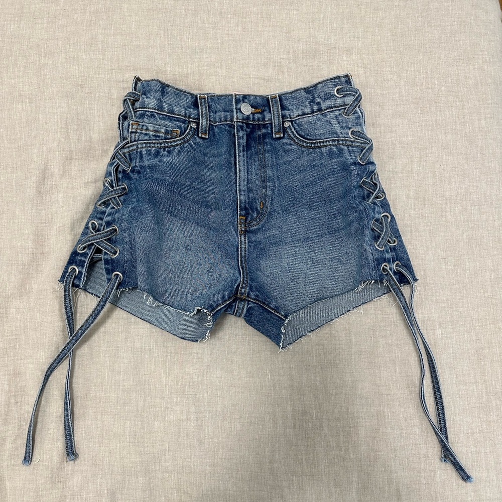 REVICE high waisted denim lace up shorts